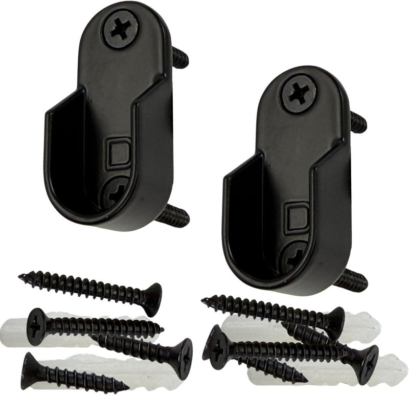 Oval Closet Rod End Supports | Screw on Type | 15mm x 30mm | Matte Black | 2 Pack
